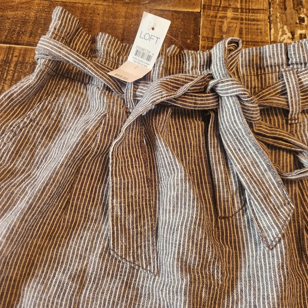 NWT LOFT Stripe Paperbag Pocket Skirt tie Front Gray And White Size 2 - Picture 4 of 9